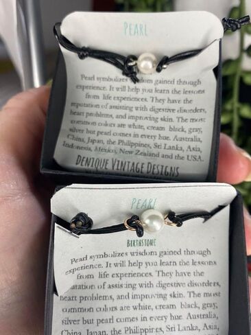 Real 6mm White Freshwater Pearl on Copper- Bronze-Steel-Black Iron-Silver-Titanium-BlackNiobium-14KGold-14K RoseGold Wire on Leather or Waxed Cord Adjustable Friendship Bracelet- June Birthstone in Kuwait
