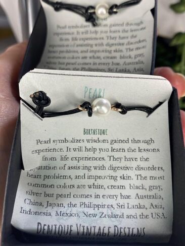 Real 6mm White Freshwater Pearl on Copper- Bronze-Steel-Black Iron-Silver-Titanium-BlackNiobium-14KGold-14K RoseGold Wire on Leather or Waxed Cord Adjustable Friendship Bracelet- June Birthstone in Kuwait