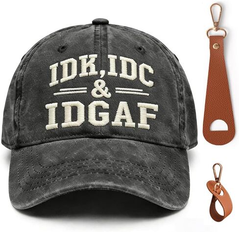 قبعة مطرزة IDK IDC & Idgaf، قبعة أبي عتيقة قابلة للتعديل، قبعة بيسبول ذات موقف مضحك مع مشبك للرجال والنساء in Kuwait