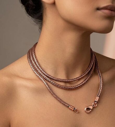 100% Oxidized Copper Chain Necklace Pure Copper Wheat Chain Handmade Jewelry in Saudi Arabia