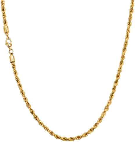 18K Gold Plated Stainless Steel Rope Chain Necklace for Women and Men, 2mm 3mm 4mm Twisted Gold Plated Chain, Dainty Choker Stackable Layered Necklace, Father’s Day Jewelry Gift, 16-26 Inch in Kuwait