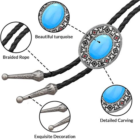 AOzT 6 Pcs Western Bolo Ties for Men - Cowboy Leather Bolo Tie Set with Vintage Bull Skull Turquoise Style Pendants, Adjustable Necktie Accessories for Men Women in Saudi Arabia
