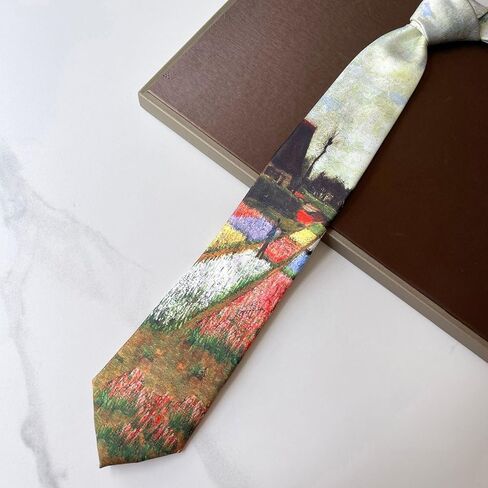 Impressionist Art Oil Painting Tie Men Women 8cm Wide Aesthetic Floral Print Necktie Retro Formal Business Masterpiece Wear in Kuwait