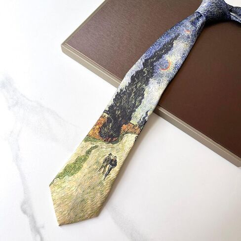 Impressionist Art Oil Painting Tie Men Women 8cm Wide Aesthetic Floral Print Necktie Retro Formal Business Masterpiece Wear in Kuwait