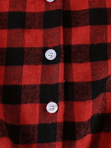 Girls Long Sleeve Flannel Plaid Button Down Shirt Red Kids Tie Front Blouse Tops Collared Shirts for 8-12 Y in Saudi Arabia