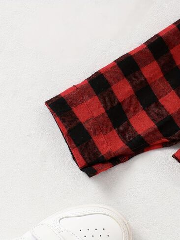 Girls Long Sleeve Flannel Plaid Button Down Shirt Red Kids Tie Front Blouse Tops Collared Shirts for 8-12 Y in Saudi Arabia