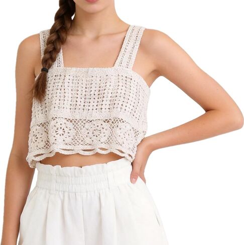 Gril's Crochet Tank Top for Teens Girls Summer Cute Sleeveless Cami Crop Top Hollow Out Sweet Spicy Y2K Blouse in Saudi Arabia