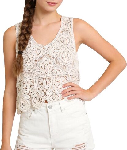 Gril's Crochet Tank Top for Teens Girls Summer Cute Sleeveless Cami Crop Top Hollow Out Sweet Spicy Y2K Blouse in Saudi Arabia