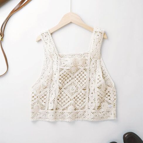 Gril's Crochet Tank Top for Teens Girls Summer Cute Sleeveless Cami Crop Top Hollow Out Sweet Spicy Y2K Blouse in Saudi Arabia