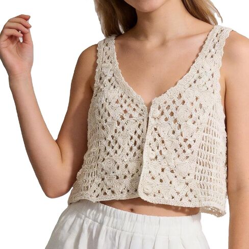 Gril's Crochet Tank Top for Teens Girls Summer Cute Sleeveless Cami Crop Top Hollow Out Sweet Spicy Y2K Blouse in Saudi Arabia