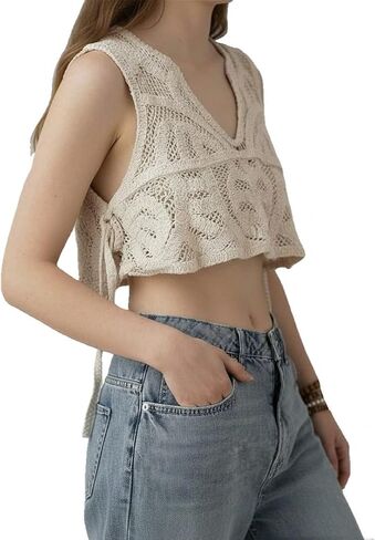 Gril's Crochet Tank Top for Teens Girls Summer Cute Sleeveless Cami Crop Top Hollow Out Sweet Spicy Y2K Blouse in Saudi Arabia