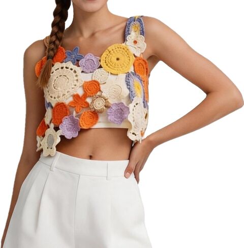 Gril's Crochet Tank Top for Teens Girls Summer Cute Sleeveless Cami Crop Top Hollow Out Sweet Spicy Y2K Blouse in Saudi Arabia
