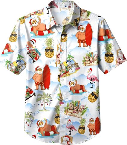 Ithalt Christmas in July Outfits for Kids Boys Girls Santa Button Down Short Sleeve Blouse Hawaiian Tees in Kuwait