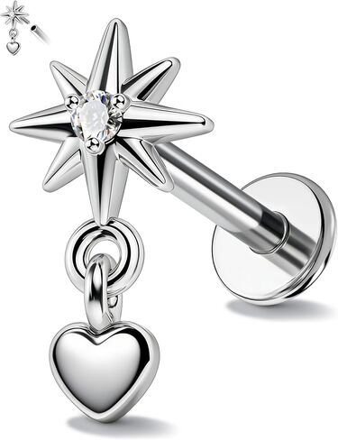 Flat Back Cartilage Earring -G23 Solid Titanium Helix Earring Dangle-Internally Threaded Tragus Earring- 16G 6mm & 8mm Helix, Conch, Tragus, Flat Back Stud Jewelry in Kuwait