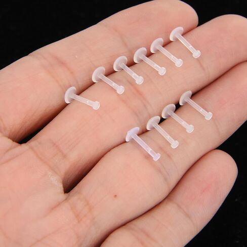 10pcs Flat Back Clear Piercing Retainers 16g Push Top Flat Back Clear Earrings for Sports Work Medusa Bioflex Lip Rings Monroe Retainer Labret Piercing Jewelry for Surgery Work 8mm in Kuwait