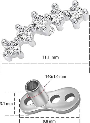 2Pcs 14G Dermal Anchor Tops 316L Surgical Steel Dainty Crystal Microdermals Body Piercings Studs Punk Personalized Jewelry for Women Men in Kuwait