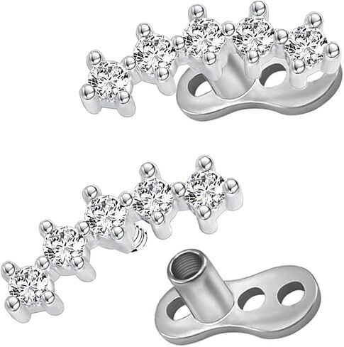 2Pcs 14G Dermal Anchor Tops 316L Surgical Steel Dainty Crystal Microdermals Body Piercings Studs Punk Personalized Jewelry for Women Men in Kuwait