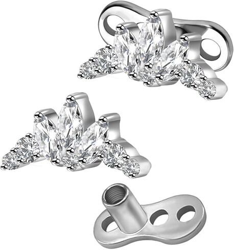 2Pcs 14G Dermal Anchor Tops 316L Surgical Steel Dainty Crystal Microdermals Body Piercings Studs Punk Personalized Jewelry for Women Men in Kuwait