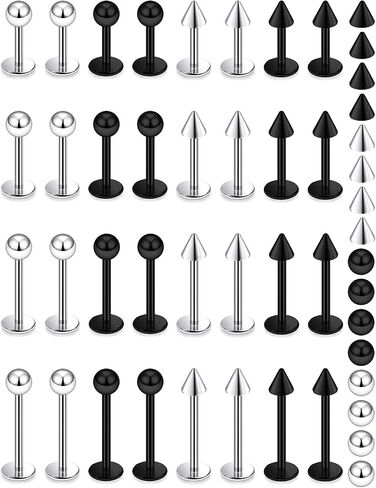 Lcolyoli 32 قطعة Labret Piercing Jewelry الفولاذ المقاوم للصدأ ثعبان لدغة مجوهرات الشفاه خواتم 16G ميدوسا مونرو الشفاه ثقب المجوهرات للنساء الرجال شريط طول 6 مم 8 مم 10 مم 12 مم in Kuwait