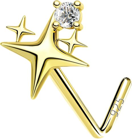 OUFER 925 Sterling Silver Nose Rings Studs, 20g 7mm Star L Shaped Gold Nose Piercing Jewelry for Women in Kuwait