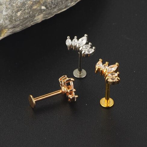 16G الفولاذ المقاوم للصدأ تشيكوسلوفاكيا Labret مونرو الشفاه خواتم محارة اللولب الزنمة الغضروف أقراط مسطحة الظهر ترصيع هيبوالرجينيك هيئة ثقب المجوهرات 8 مللي متر in Kuwait