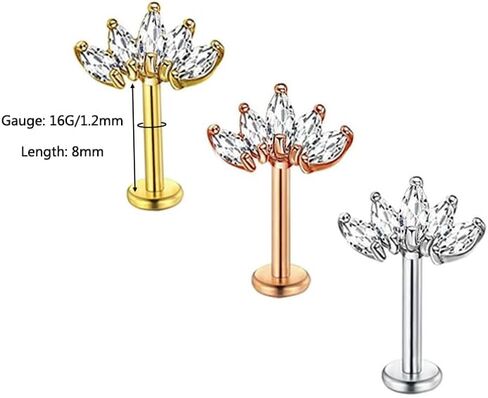 16G الفولاذ المقاوم للصدأ تشيكوسلوفاكيا Labret مونرو الشفاه خواتم محارة اللولب الزنمة الغضروف أقراط مسطحة الظهر ترصيع هيبوالرجينيك هيئة ثقب المجوهرات 8 مللي متر in Kuwait