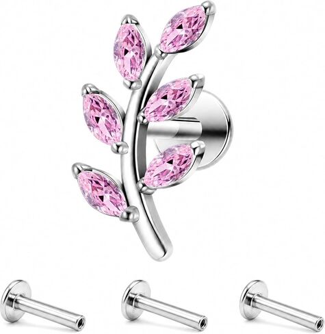 G23 Titanium Leaf Labret Rings Stud 16G 6mm 8mm 10mm, ASTM F136 Titanium Body Piercing Jewelry for Lip Tragus Conch Helix Medusa, Screw on Hypoallergenic internally threaded Flat back Stud in Saudi Arabia