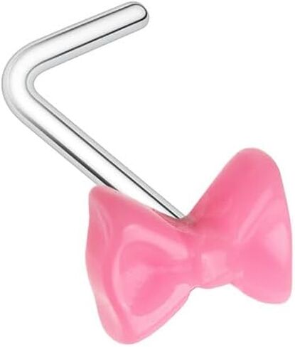 Pierced Owl 20GA 316L Stainless Steel Pink Bow L-Bend Nose Stud in Saudi Arabia