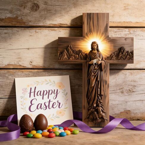 VGE Wooden Cross Wall Decor, 11.8x7.8 Inch Farmhouse Christian Cross for Home Church Office, Rustic Faith Hope Love Wall Art, Easy Self-Adhesive Mount Religious Baptism Confirmation Housewarming Gift in Saudi Arabia