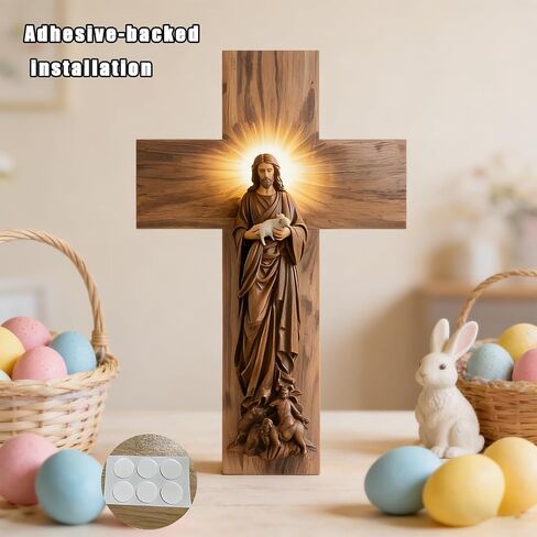 VGE Wooden Cross Wall Decor, 11.8x7.8 Inch Farmhouse Christian Cross for Home Church Office, Rustic Faith Hope Love Wall Art, Easy Self-Adhesive Mount Religious Baptism Confirmation Housewarming Gift in Saudi Arabia