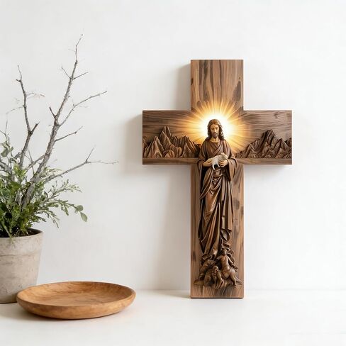 VGE Wooden Cross Wall Decor, 11.8x7.8 Inch Farmhouse Christian Cross for Home Church Office, Rustic Faith Hope Love Wall Art, Easy Self-Adhesive Mount Religious Baptism Confirmation Housewarming Gift in Saudi Arabia