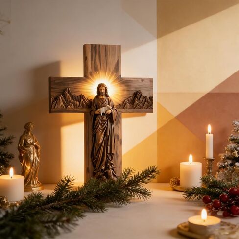 VGE Wooden Cross Wall Decor, 11.8x7.8 Inch Farmhouse Christian Cross for Home Church Office, Rustic Faith Hope Love Wall Art, Easy Self-Adhesive Mount Religious Baptism Confirmation Housewarming Gift in Saudi Arabia