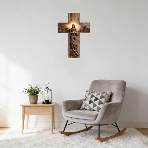 VGE Wooden Cross Wall Decor, 11.8x7.8 Inch Farmhouse Christian Cross for Home Church Office, Rustic Faith Hope Love Wall Art, Easy Self-Adhesive Mount Religious Baptism Confirmation Housewarming Gift in Saudi Arabia