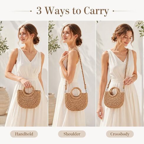 Straw Purse for Women, Small Woven Beach Bag with Top Handle, Summer Crossbody Shoulder Handbag for Vacation Travel in Saudi Arabia