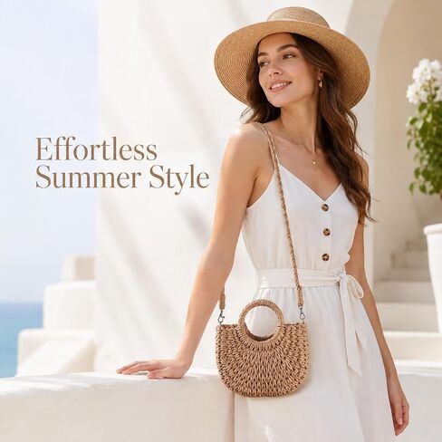 Straw Purse for Women, Small Woven Beach Bag with Top Handle, Summer Crossbody Shoulder Handbag for Vacation Travel in Saudi Arabia