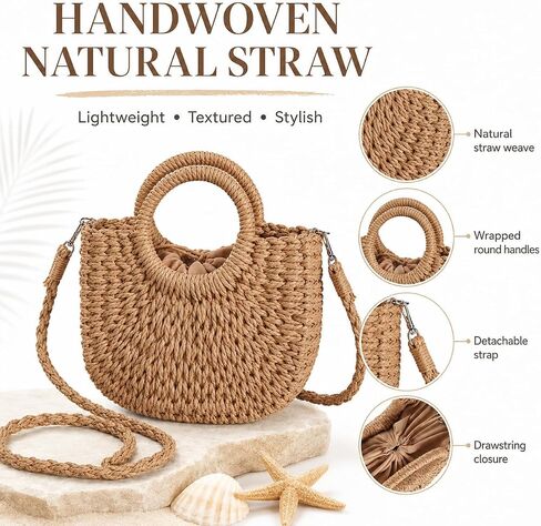 Straw Purse for Women, Small Woven Beach Bag with Top Handle, Summer Crossbody Shoulder Handbag for Vacation Travel in Saudi Arabia