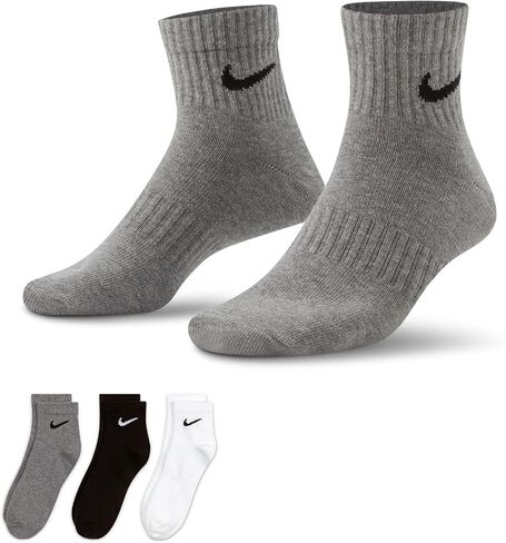Nike Everyday Lightweight Ankle Training Socks (3 Pair) (Black/White, S) in Kuwait