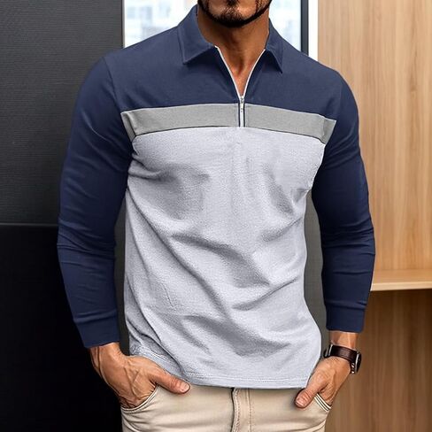 Mens Long Sleeve Polo Shirts Color Block Quarter Zip Shirt Fashion Casual Raglan Golf Shirts in Kuwait