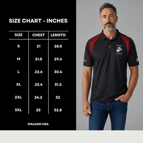 Malham USA Official USMC Veteran Polo Shirt for Men - Licensed Marine Corps Apparel, High-Performance in Saudi Arabia