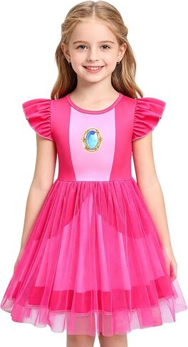 Little Girls Pink Princess Dress Ruffle Sleeve Tulle Costume Dress for Halloween Birthday Party 3-10 Years in Saudi Arabia