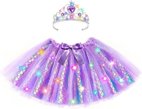 Girls Tutu Skirt Light Up Ballet Skirt, LED Glow Tutu Dress 3 Layered Sparkle Tulle Skirt with Princess Crown in Saudi Arabia