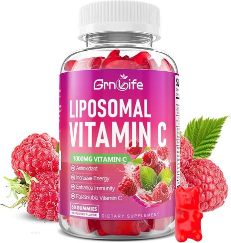 2 Pack Liposomal Vitamin C 1000mg Gummies for Adults Kids, 1500mg Chewable Vitamin C w/Iron, Zinc & Elderberry - Immune Support & Energy, Collagen Booster, Raspberry, 120 Count in Saudi Arabia