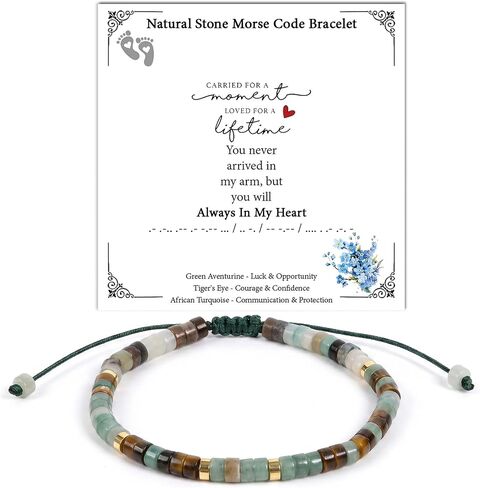Miscarriage Bracelet Gifts for Women Her - Always in My Heart Morse Code Bracelets with Card Baby Loss Nature Stone Bracelet Jewelry Gifts for Mom Mother Daughter Girlfriend Wife Sympathy Memorial Anniversary‌ in Saudi Arabia