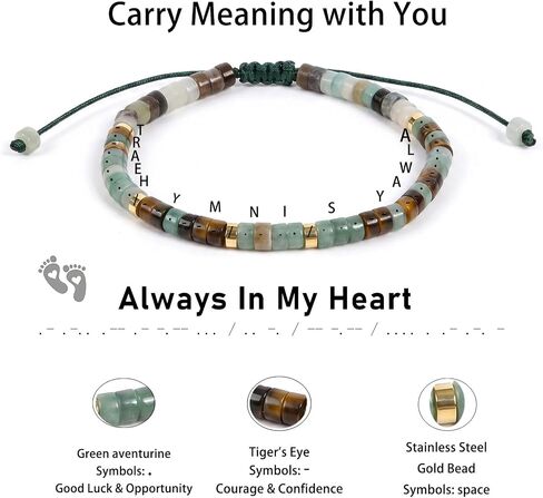 Miscarriage Bracelet Gifts for Women Her - Always in My Heart Morse Code Bracelets with Card Baby Loss Nature Stone Bracelet Jewelry Gifts for Mom Mother Daughter Girlfriend Wife Sympathy Memorial Anniversary‌ in Saudi Arabia