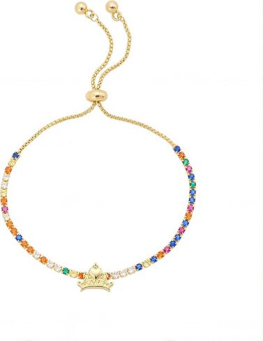 Disney Princess Gold Cubic Zirconia Crown Bolo Bracelet for Women, 14kt Gold Flash Plated, 9.75" Adjustable, Gift for Her in Kuwait