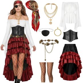 GERVAISE Women Pirate Costume Outfits Renaissance Medieval Tops Skirts Accessories Sets in Saudi Arabia