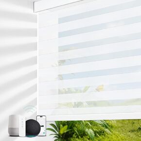 Motorized Blinds with Remote, 60% Blackout Smart Zebra Shades, Built-in Rechargeable Electric Automatic Blinds for Window Compatible with Alexa Google (White, 34" W x 72" H) in Saudi Arabia