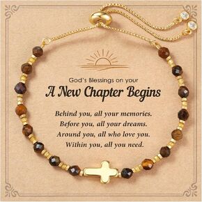 HGDEER A New Chapter Begins Tiger's Eye Cross Bracelet for Women, Farewell Retirement Going Away Job Change Gift for Female Coworker with Meaningful Card and Velvet Gift Pouch in Kuwait