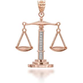 10K Yellow, White, or Rose Gold Diamond-Accented Scales of Justice Pendant (G-H Color, SI1-SI2 Clarity) - Choice of Metal in Saudi Arabia
