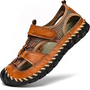 GREKS Men’s Closed-Toe Sandals Leather Sandals for Men Outdoor Hiking Beach Shoes Adjustable Breathable Sandals in Saudi Arabia